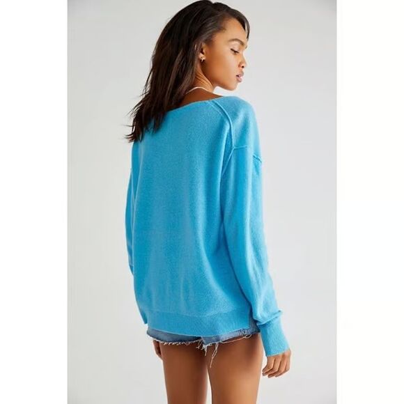 NEW~Women's Free People Harmony Cashmere V-Neck Sweater in Blue "Grecian Sea" XS - Picture 3 of 14